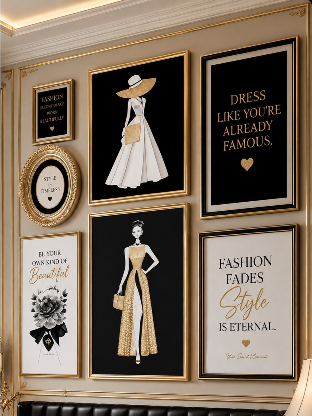 Couture State of Mind Fashion Wall Art | PICK 5 |Black & Cream Gold Prints 8x10